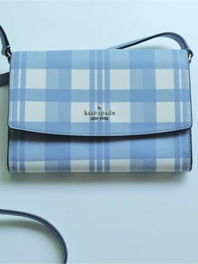 kate spade Light Blue and White Plaid Crossbody Bag